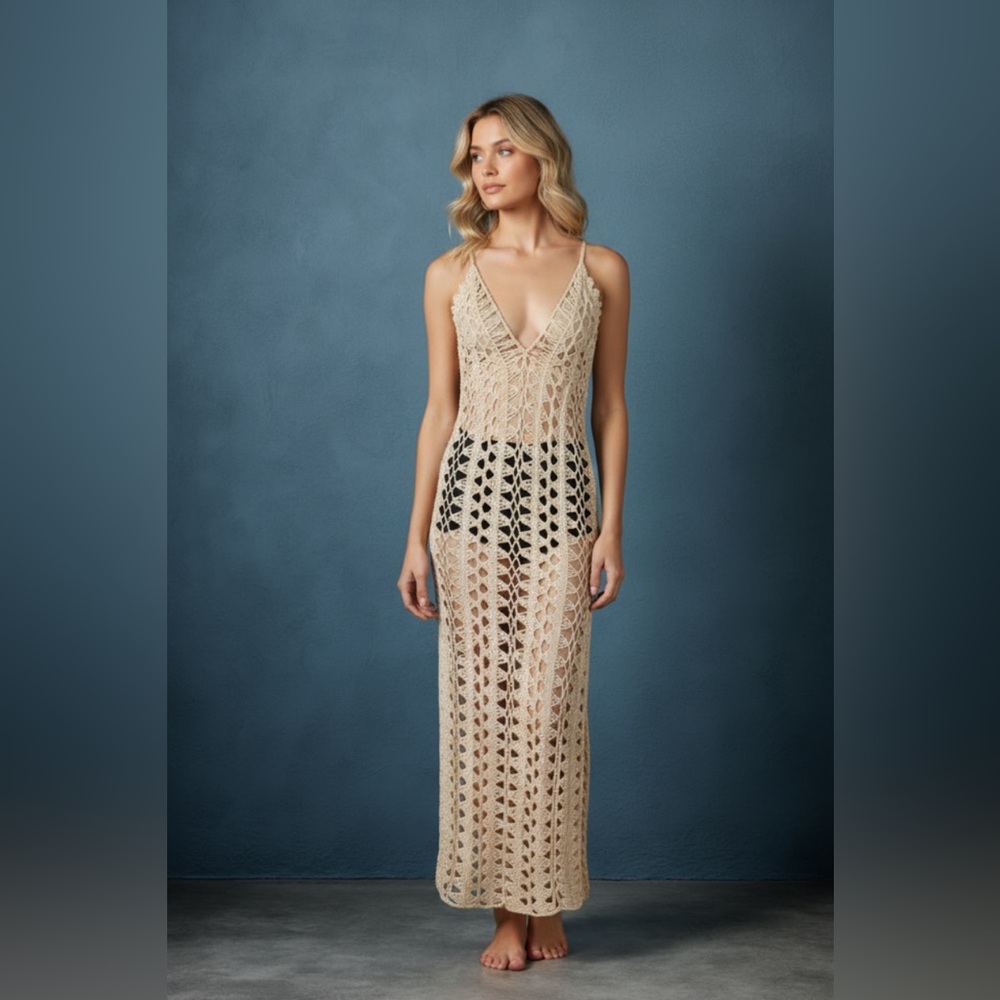 CREAM CROCHET FULL BODY DRESS COVER UP